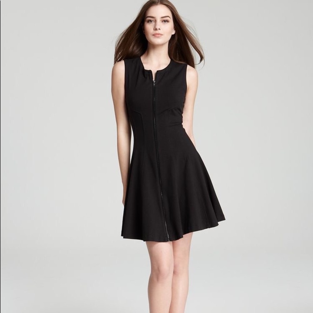 Theory Bonbi Front Zip Fit & Flare Dress Black